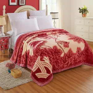 Heavy Korean Fleece Blanket King Size – 2 Ply Reversible Plush Bed Blanket, 10-12 lbs, Soft & Warm, Wine Red Floral