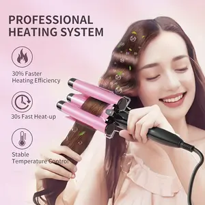 [Ceramic Curling Iron] Eavalcro 3 Barrel Curling Iron |       Ceramic 1 Inch Curler Wand Crimper |       Aleath Dual Voltage Adjustable Temperature Three Barrels Hair Waver