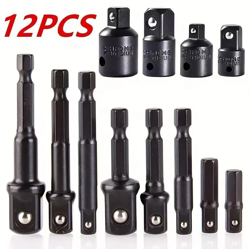 12-Piece Impact Socket Adapter Set, Reducer Head Kit, Convert Drill to High-Speed Nut Driver Tool, Essential DIY Hardware Accessories
