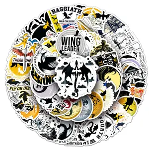 50pcs Fourth Wing Fantasy Novel Cartoon Waterproof DIY Stickers, Decorative Aesthetic Luggage Phone Case Decals, Creative Art Supplies