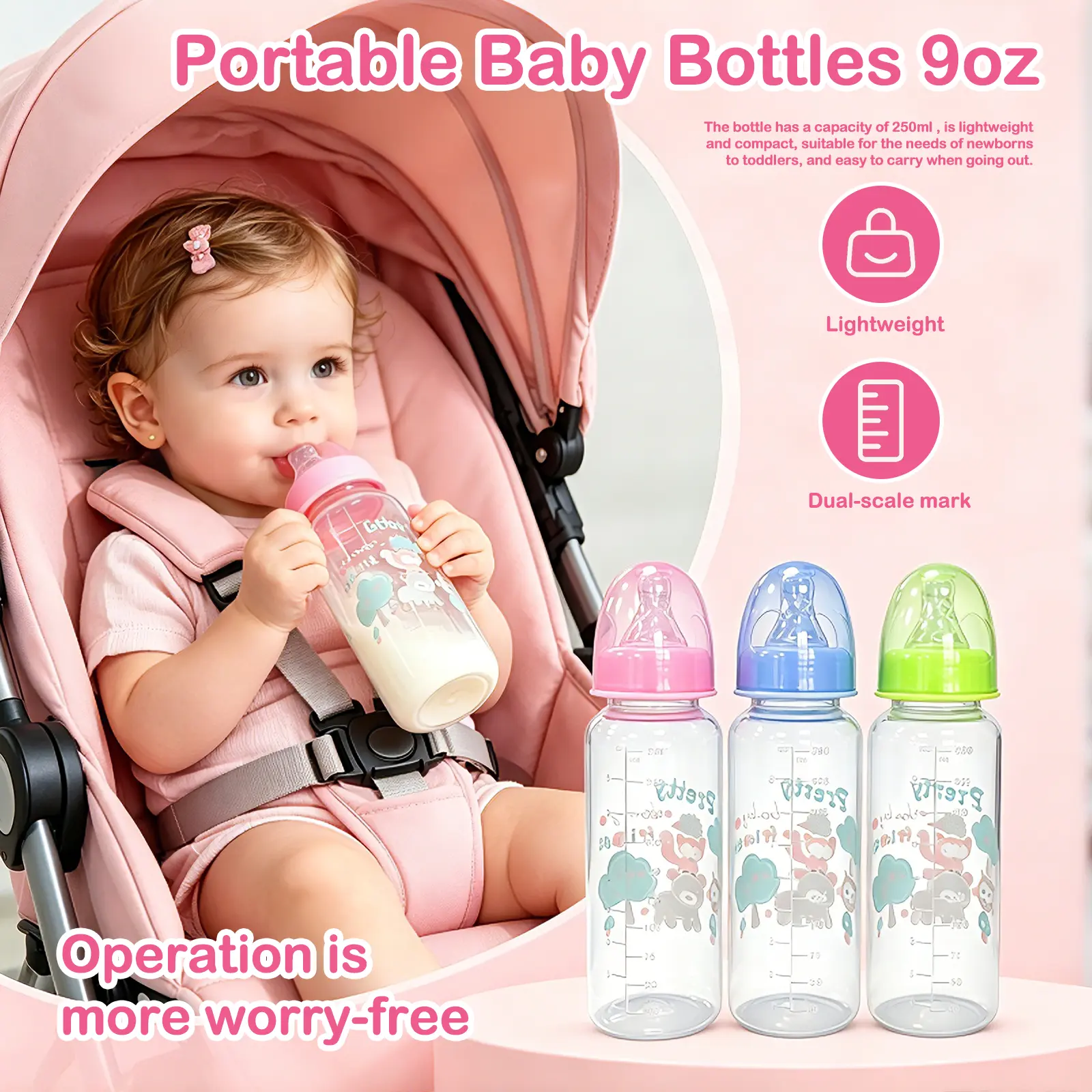 HOTMIR 240ML Baby Bottle with Handle, Formula Feeding Straw Bottle, Easy to Grip Design, Suitable for Baby'S Little Hands, Essential Feeding