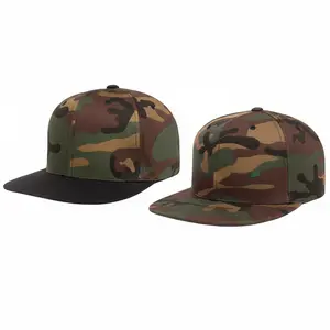 Premium Two-Tone Camo Snapback Cap Flat Bill Adjustable Hat with High Crown Structured 6-Panel Design UV Protection