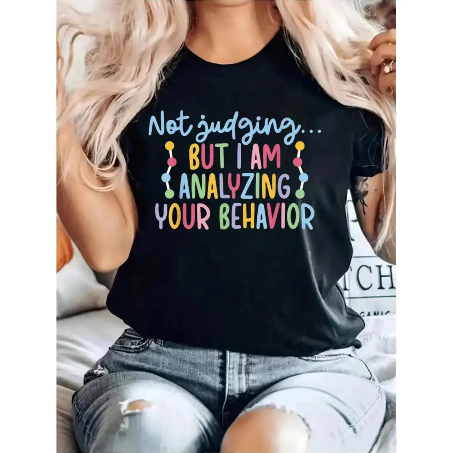 100% Cotton Analyzing Your Behavior ABA Therapist ABA Therapy Graphic Print Solid women's shirts T-Shirt, Women's Casual Short Sleeve Top For Spring & Summer, Women Graphic women's shirts T-Shirts vintage graphic tees