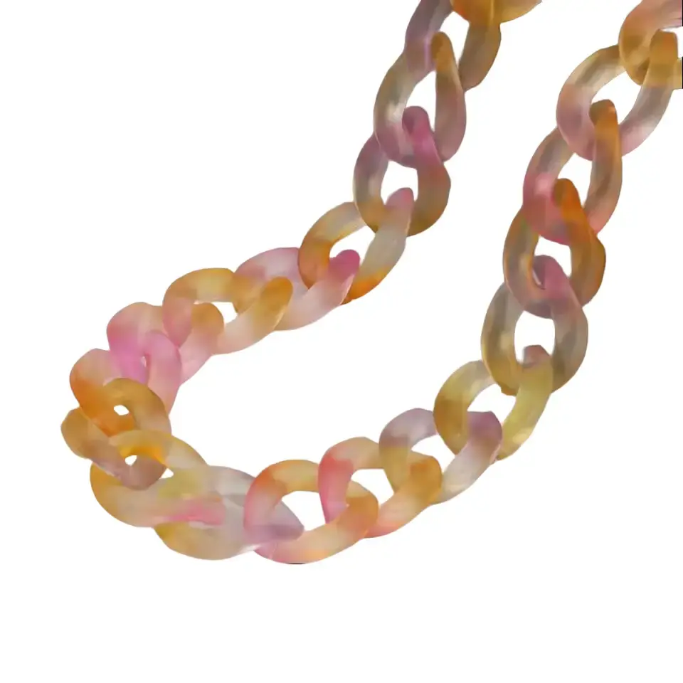 Unisex Compact Acrylic Plastic Peach Ring Candy Chain Necklace - Colorful Links, Geometric Pattern Costume Jewelry, Daily Wear Fashion Accessory