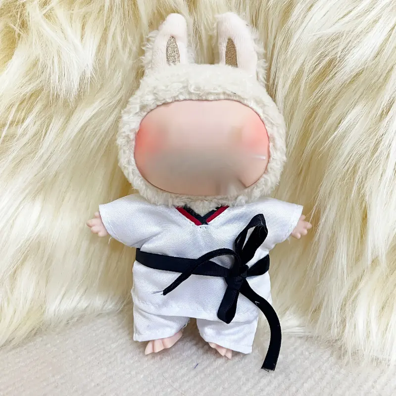 6.69in LABUBU Doll Clothes Outfit - 3pcs Sports & Leisure Taekwondo Set (Clothes, Pants, Black Belt) for Wearable LABUBU Pendant (Doll Not Included)