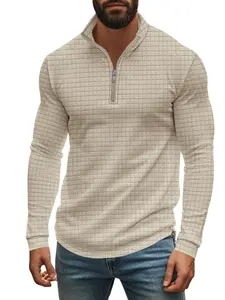 Cross-Border American Style Men's Loose-Fit Long Sleeve Jacquard Knit Stand-Up Collar Half-Zip Base Layer Sweatshirt for Autumn/Winter, Minimalist Casual, Casual Comfy Pullover