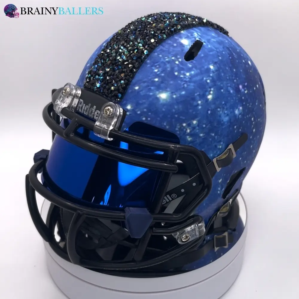 Galaxy Themed Mini Football Helmet - Galaxy Crystals, Blue Visor, Black Facemask
