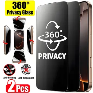 2-Pack 360° Privacy Screen Protector, compatible with iPhone 17 Pro Max / 17 Pro / 16 / 16 Plus / 15 Pro / 14 / 13 / 12 / 11 Pro Max, full coverage scratch-resistant privacy tempered glass film. Sensitive Face ID compatibility, scratch proof, 360° all-rou