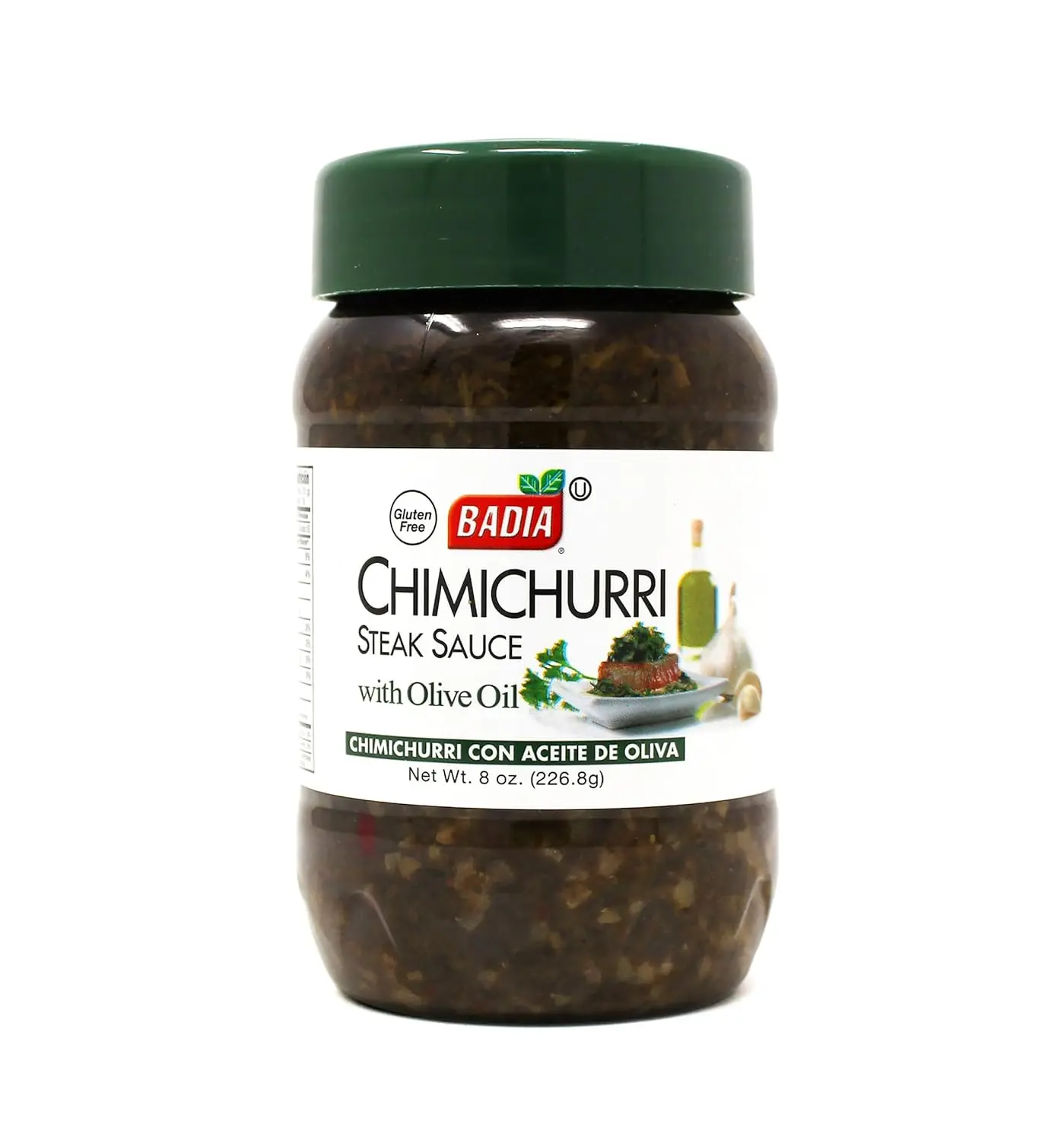 Badia Chimichurri Steak Sauce - 8 oz Glass Jar, US-Made, Traditional Argentinian Flavor, Gluten-Free, Dairy-Free, with Olive Oil, Parsley, Garlic, Oregano, for Grilling, Chicken
