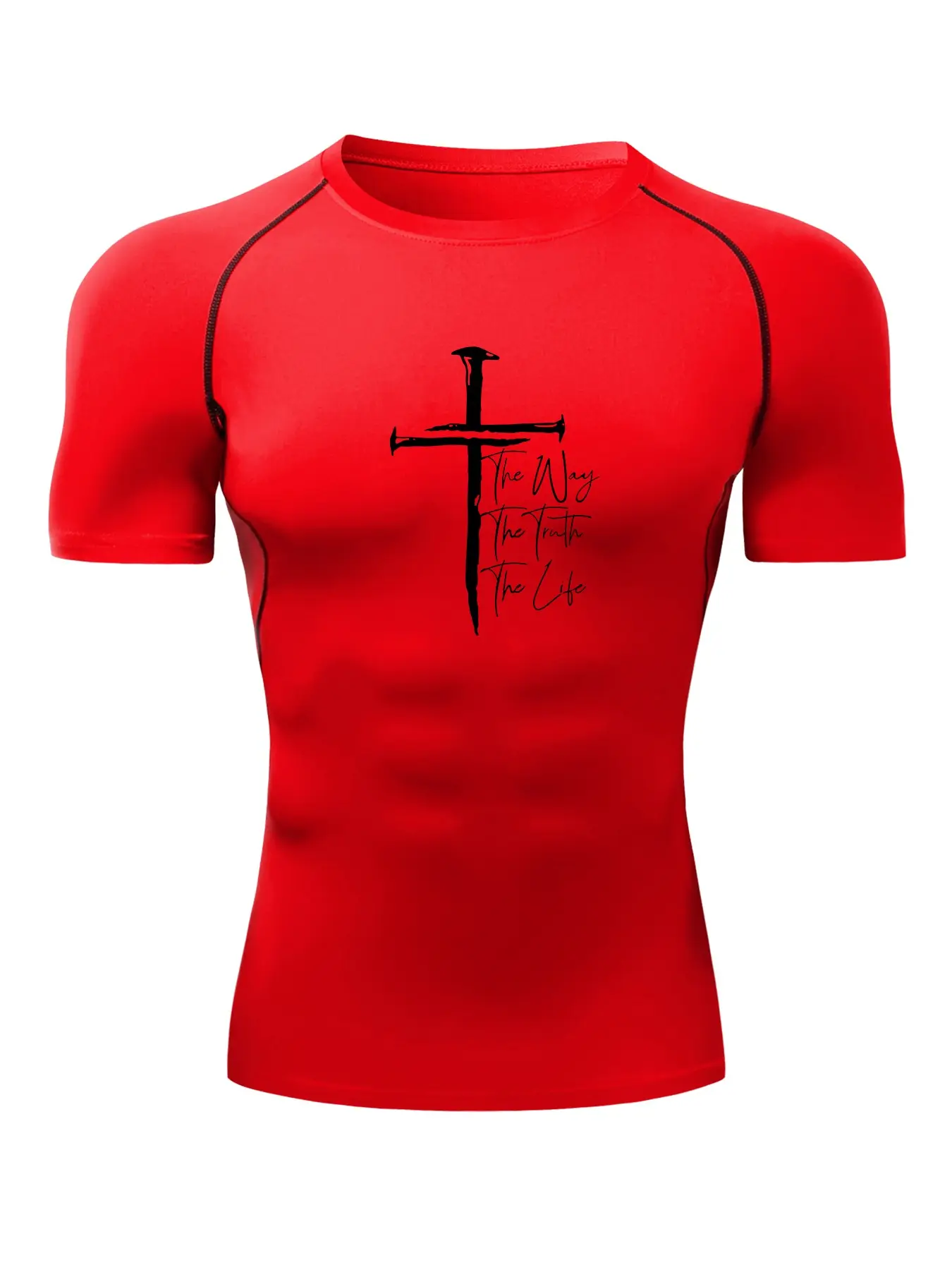Men's Nail Cross Graphic Short Sleeve Compression Shirt, Gym Workout Fitness Running T-Shirt Tees, Tight-Fitting Sporty Rash Guard Baselayers Undershirts, Summer Quick-Dry Breathable Round Neck Shirt