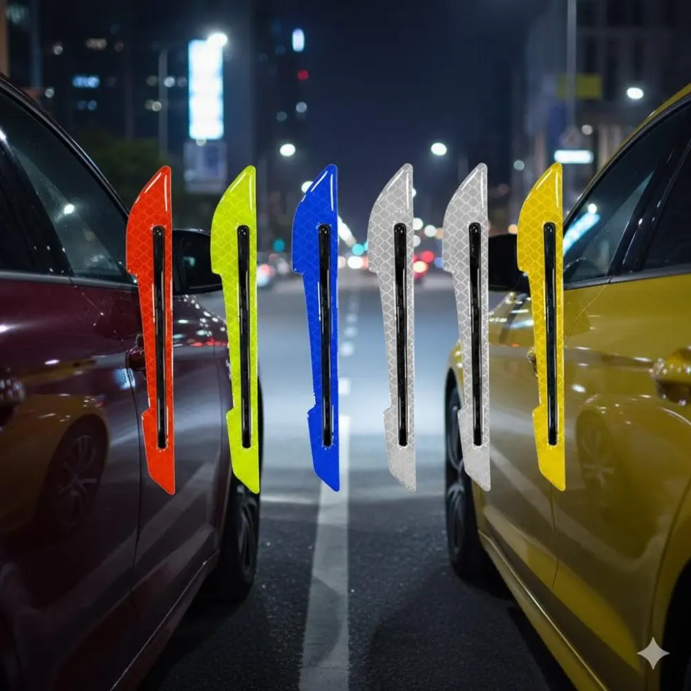 2pcs High-Intensity Reflective Door Handle Safety Strips, Waterproof Scratch-Resistant Adhesive Decals for Cars SUV Trucks, Night Driving Warning Stickers, Durable Easy-Install Universal Vehicle Reflectors, Car Accessories