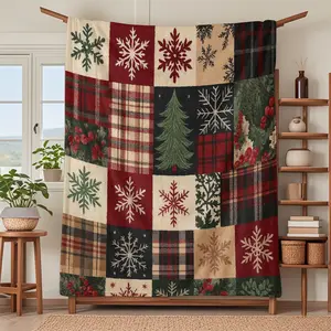 Festive Blanket Christmas Decoration, Soft Knitted Fabric Multi-Size Warm Blanket, Home Decor, Comfortable Fashion Design, All Seasons Use, Throw Blanket