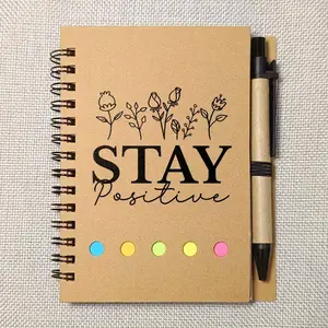 Mini Notebook with Ballpoint Pen, 1 Count Inspirational Gift, Stay Positive Notebook, Suitable for Easter, Mother's Day, Birthdays, Anniversaries