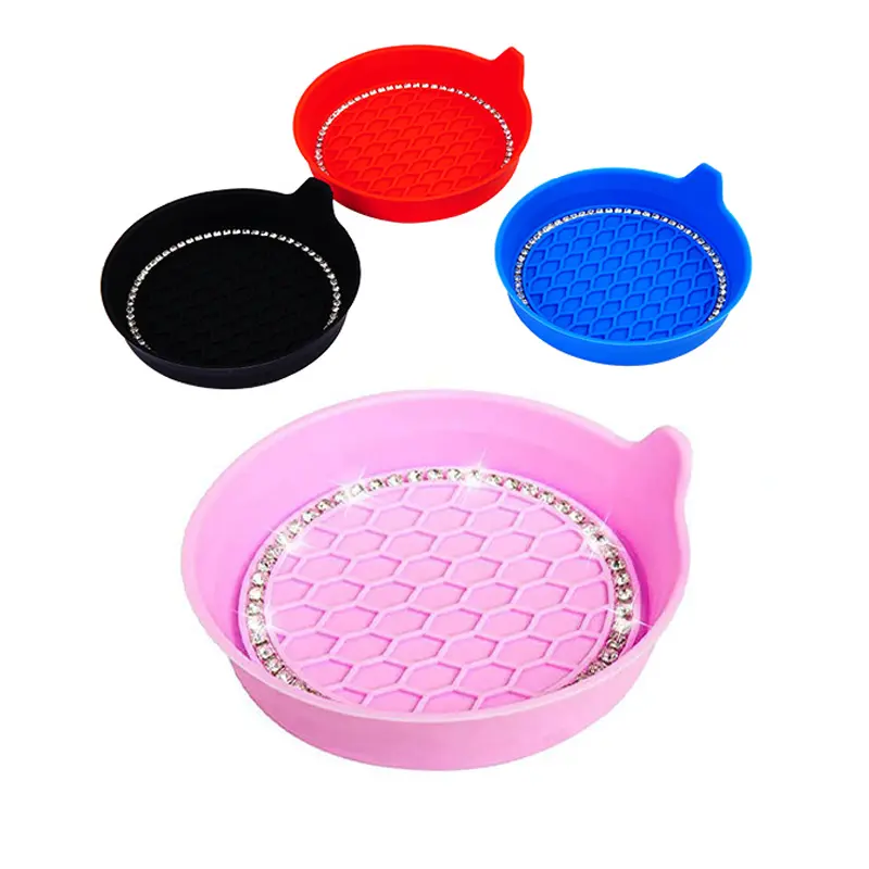 2pcs Non-Slip Water Cup Pad, Car Coaster with Rhinestone Bling Decoration, Anti-Skid 8cm Rubber Cup Bottle Mat, Car Interior Accessory, Car Accessories-MM2