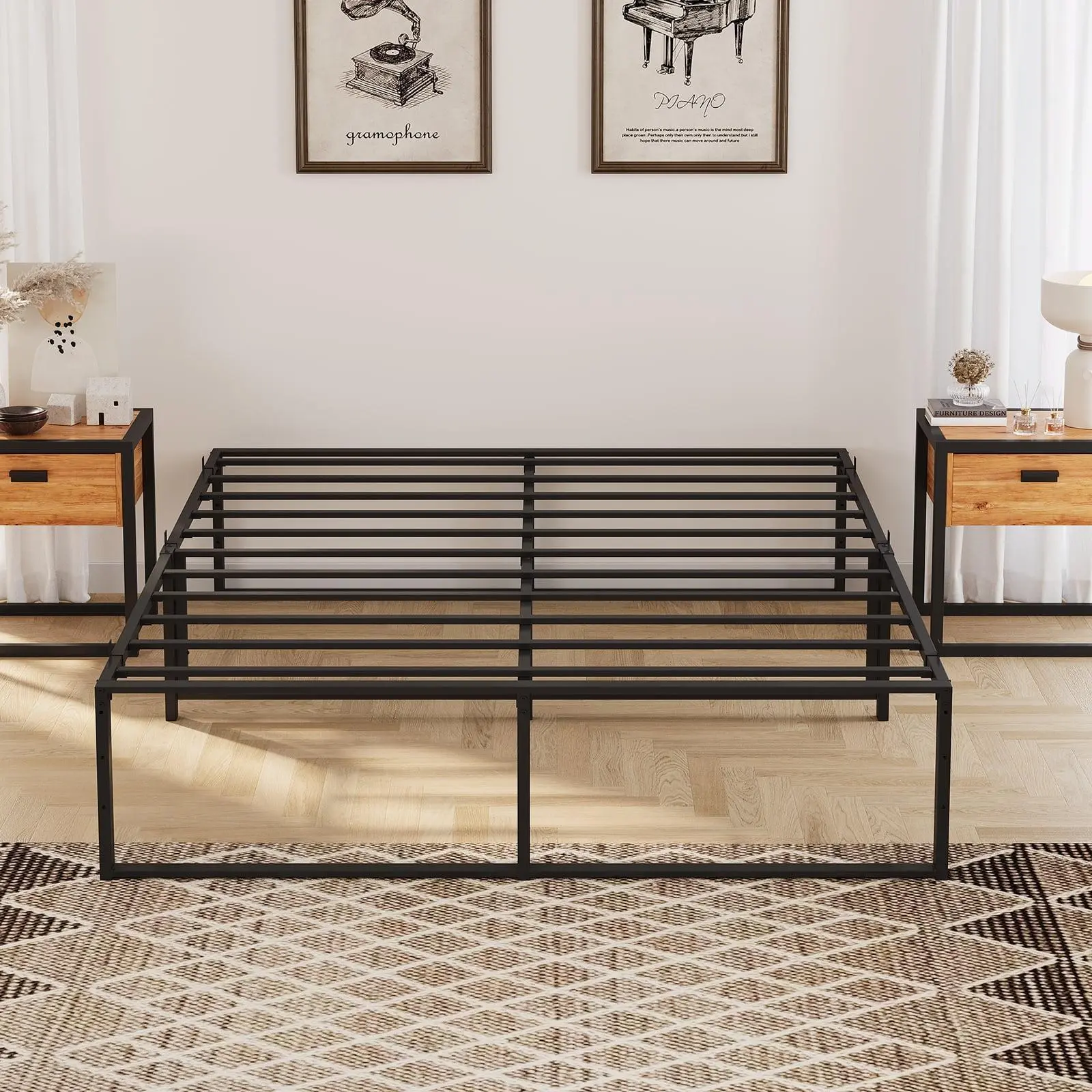 Full Size Metal Platform Bed Frame With Storage  Noise Free Mattress Frame With Strong Support Slats for Full Bed  800 Lbs Capacity  No Box Spring Needed  Heavy Duty Bed Frame