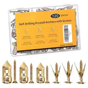 3 Sizes Self Drilling Drywall Anchors with Screws Kit - 120 count Heavy Duty Metal Expansion , Sheetrock Anchors & Drywall Grip Anchors and Screws for Shelf, Mirror, Cabinet, Picture Frames