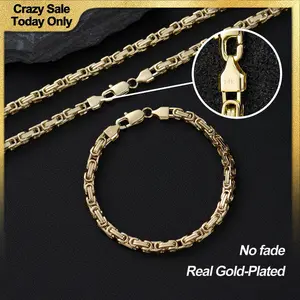 Holylegend 14K Gold Plated Franco & Byzantine Necklace & Bracelet Set – 5.5mm 24" Chain, Trendy Gold Plated Jewelry, Affordable Gift for Fashion Lovers