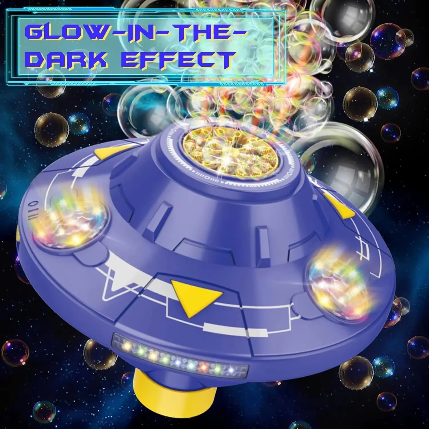 80ml Electric Flying Saucer Automatic Bubble Machine with Rotating Bubble Gun and LED Light for Outdoor Games, Featuring Obstacle-Avoiding Flight Ideal for Disc-Shaped Outdoor Activities, Spring Outings, Easter, and Birthday Parties