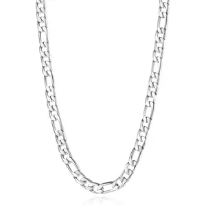 5mm/7mm Silver Stainless Steel Diamond Cut Figaro Chain Necklace Jewelry Gift for Men-USA