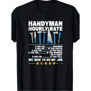 Men'S Hobbyist Craftsman Hourly Rate Graphic T-Shirt - Loose Fit, Suitable for Construction Workers And Enthusiasts for Everyday Wear, Can Serve As a Humorous Gift for Builders, Durable Crew Neck Short Sleeve Top