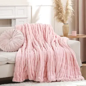 Blush Pink Throw Blanket for Couch  Ultra Soft Cozy Plush Fluffy Blanket with Faux  , Fuzzy Lightweight Fleece for Sofa, Bed & Office,  for Women, Home Room Decor Throw 50"x60"
