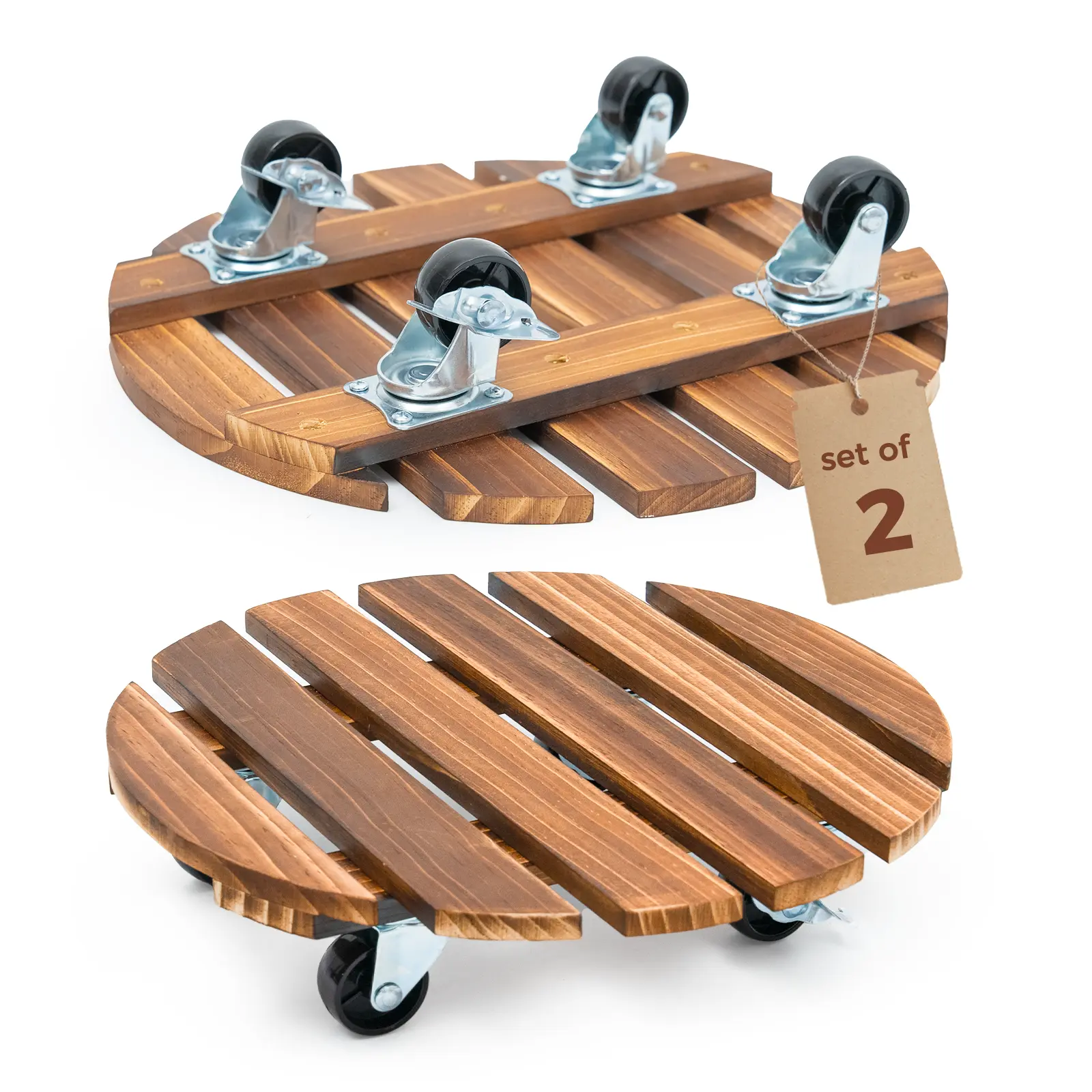 Bamworld 2 Pack Plant Stands Outdoor Plant Caddy with Wheels 12in Rolling Plant Stand with Wheels Planter Caddy Flower Cart Plant Dolly for Heavy Duty Large Plants Plant Rollers