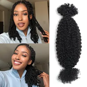[Style Icon] Crochet Human Hair Afro Kinky Curly Braiding Hair Extension Spring Twist Upgraded Afro Kinky Bulk Hair 50 Gram/Pack