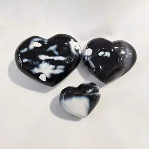 Heart Shaped Stone Polished Orca Agate Blue Chalcedony Crystal Palm Pocket Stone Lucky Meditation Therapy Reiki Rock Collection 300g(2-4counts)