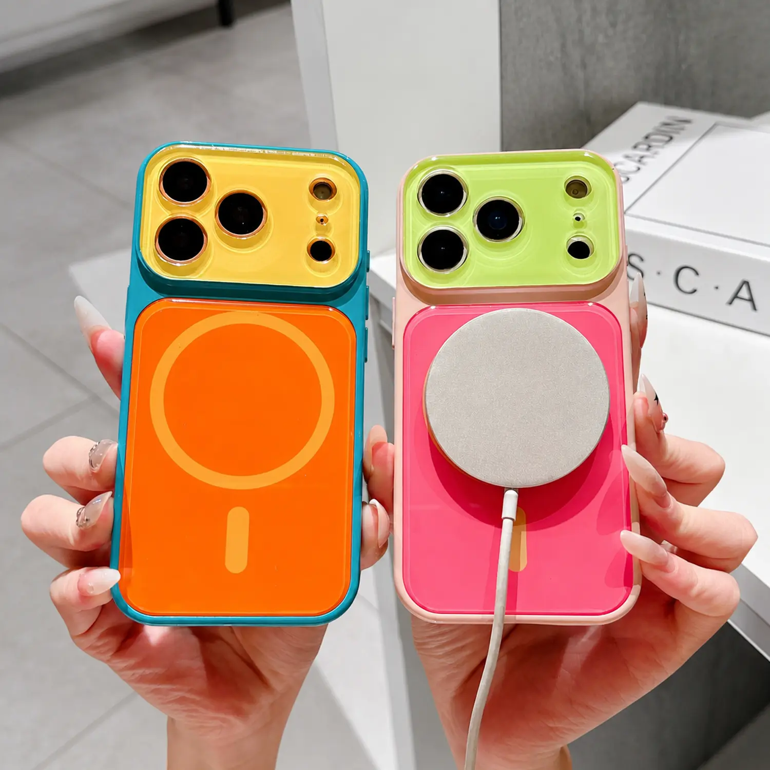 Magnetic Color Block Phone Case Compatible with iPhone 17 16 15 14 Pro Max, Wireless Charging Compatible Two-Tone Cover with Shockproof Anti-Drop Protection Aesthetic Protective