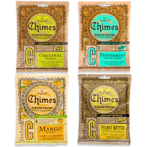 Chimes Ginger Chews Large Variety Pack of 4 (Original, Mango, Peppermint, Peanut Butter)