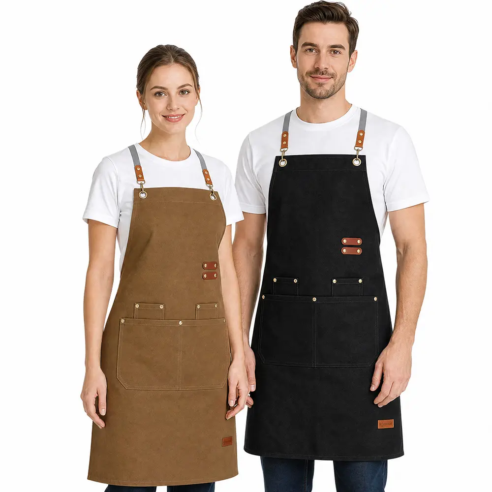 2Pcs Chef Apron for Men Women with Pockets Adjustable Strap, Water Repellent Apron for Cooking, Baking (Black/Brown) - Home Improvement.