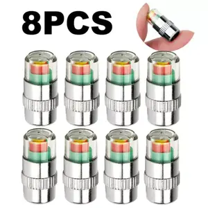 8pcs Tri-Color Alert & Anti-Theft Waterproof Tire Pressure Monitoring Cap - New Automotive Tire Pressure Warning Valve Cap, Safety Pressure Detector