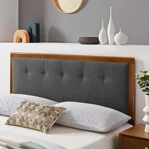Modway Draper Tufted King Fabric and Wood Headboard in Walnut Charcoal