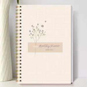 1pc A5 Size 2026.1-2027.12 Cute Floral Cover Weekly & Monthly Spiral Bound Planner Notebook, 24-Month Calendar Journal, Perfect Gift, Back To School, Stylish Productivity for Goal Setting & Time Management