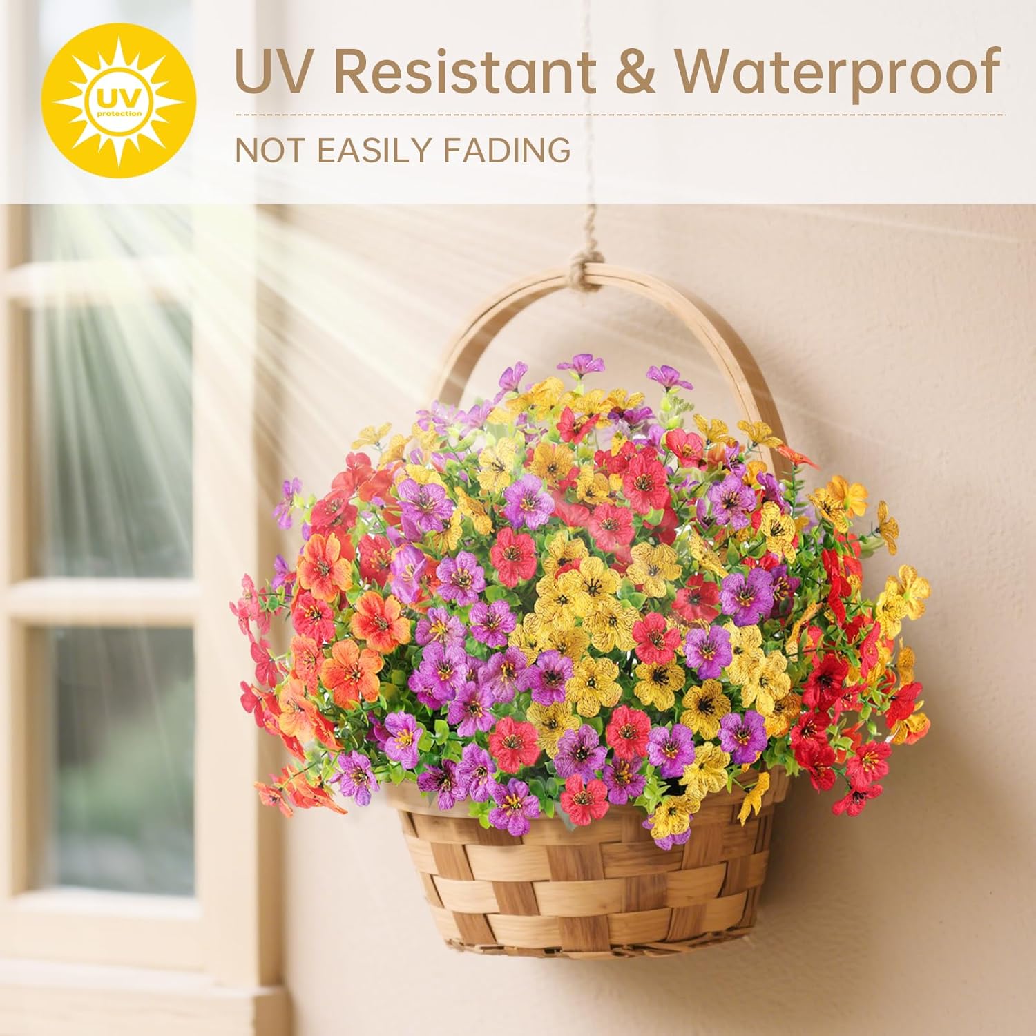 Artificial Faux Flowers Plants for Outdoors Outside Spring Summer Decoration,8 Bundles Silk Daisy Realistic Fake Flowers Plants Greenery UV Resistant for Planters Porch Patio Front Yard(8 Multicolor)