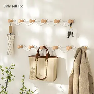 Wall-Mounted Clothes Hanger, Creative Entryway Hook, Wooden Key and Bag Holder, Space-Saving Door Back Organizer, Home Decor Accessory, Hanging Storage
