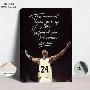 1PCS With Framed Inspirational Basketball Star Artistic Canvas Wall Art with Solid Wood Frame Motivational Quote Print Modern Home Decor for Living Room Bedroom Office Gym Sports Theme Wall Decoration High Def