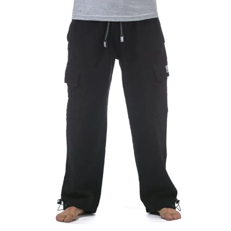 Men's Heavyweight Cargo Sweatpants Cargo Pants 6 Pockets Casual Fleece Loose Fit Hip Hop Harem Polyester Black Beige Plain