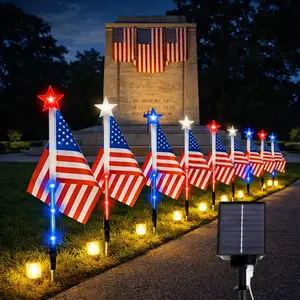 8 Pack Solar American Flag Lights Outdoor, 8 Lighting Modes Waterproof Solar Pathway Lights, Patriotic Red White Blue Garden Yard Decor for 4th of July, Independence Day, Memorial Day
