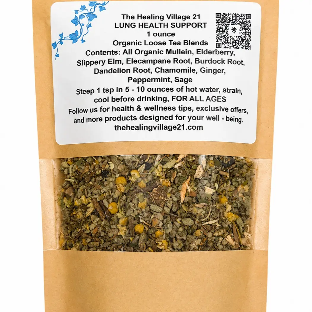 The Healing Village 21 Lung Health Support Organic Loose Tea Blend with 8 Herbs for Cold Cough Smokers & Respiratory Ailments