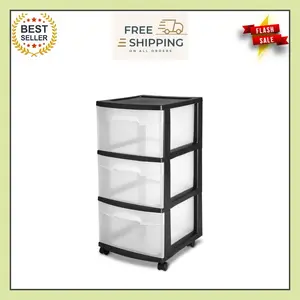 3-Drawer Storage Cart – Clear Drawers & Black Frame, Space-Saving