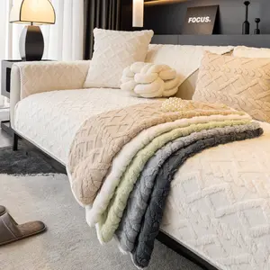 Solid color sofa cover 1pc Sofa Cushion for Winter Warmth Thick Plush Delicate Soft Anti Slip Furniture Protector in Living Rooms Bedrooms Offices Pet Friendly