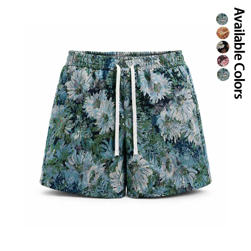 [Summer Vibes]Retro floral jacquard shorts | Blue aesthetic woven bottoms, men’s summer wear Menswear