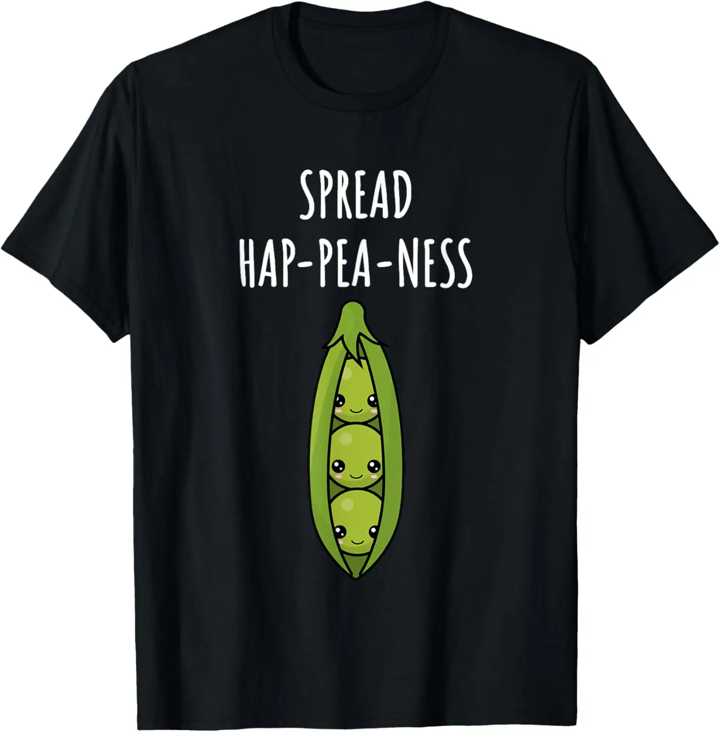 Spread Hap-pea-ness Happiness Food Pun Cute Peas Womens T-Shirt Pure Cotton Graphic Tees Menswear Top: Gifts for Men & Women