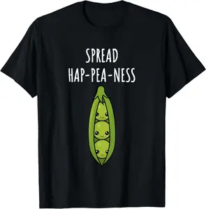 Spread Hap-pea-ness Happiness Food Pun Cute Peas Womens T-Shirt Pure Cotton Graphic Tees Menswear Top: Gifts for Men & Women