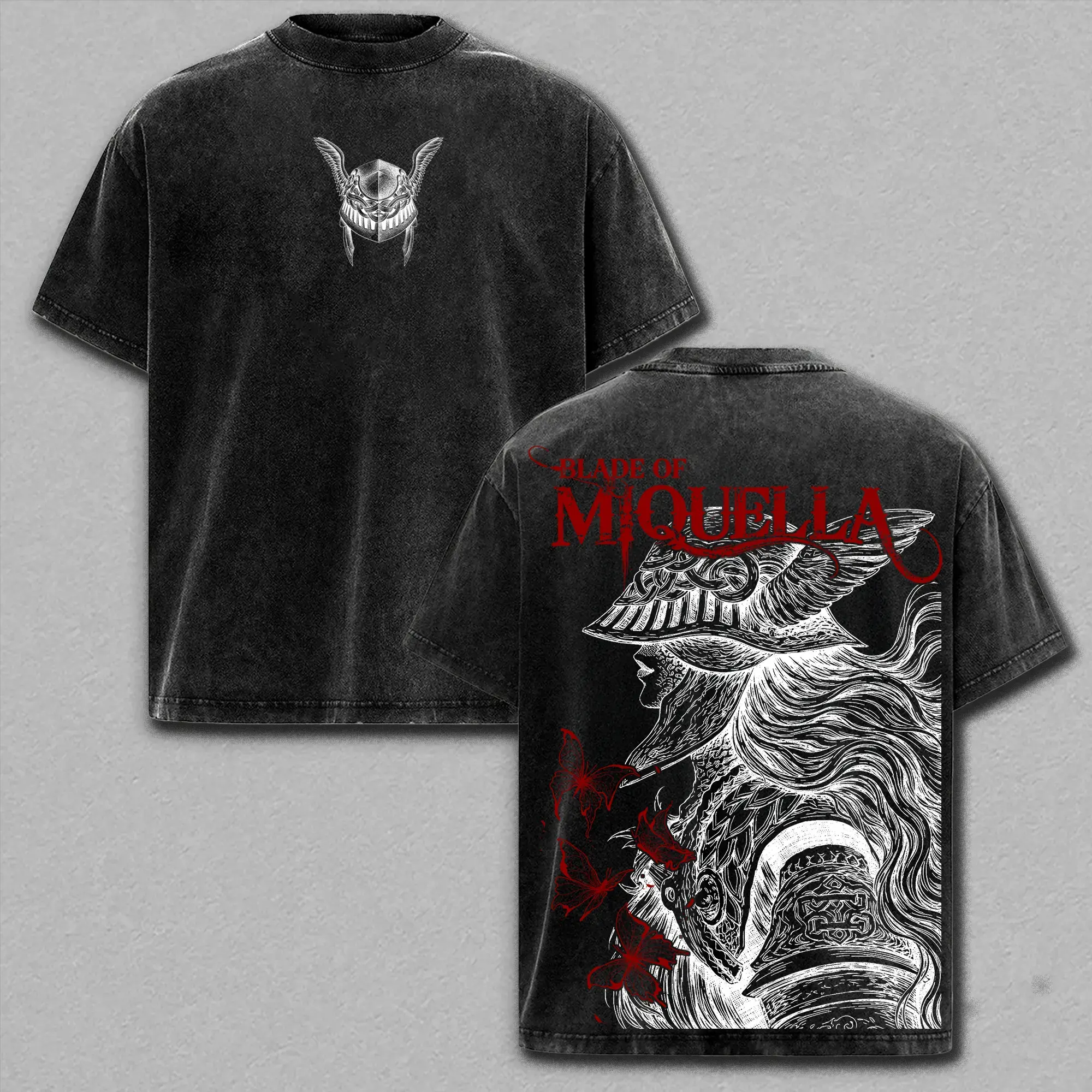 Vintage Washed Melina Oversized Gamer T-Shirt | Heavy Cotton Double Printed Graphic Tee | Elden Ring Kindling Maiden Dark Fantasy Tops | Unisex Streetwear Apparel for Men and Women | The Vintage Tarnished Edition Epic Action RPG Game Merch Gifts 2024!