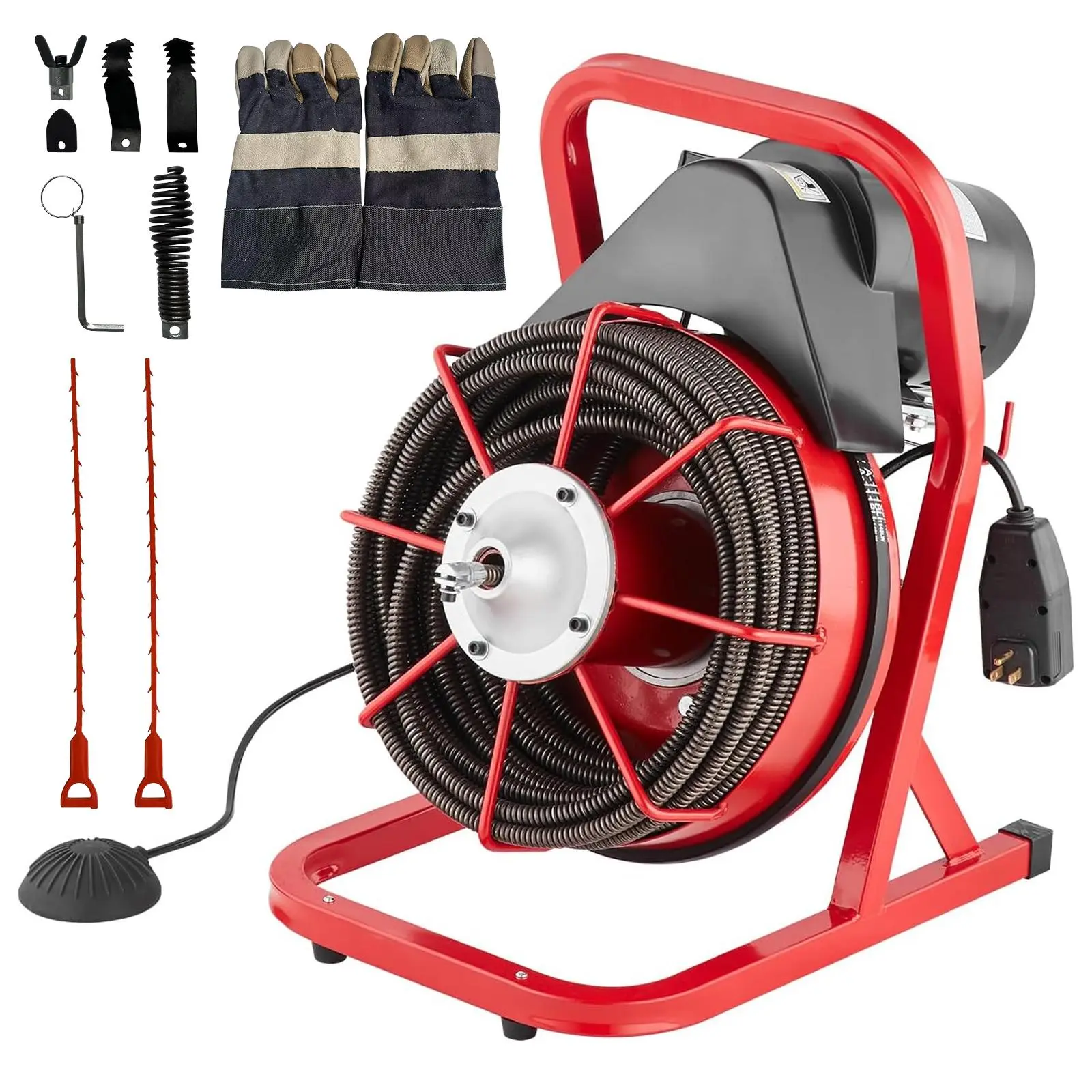 [Football Fan SeasonDeal] Powerful Electric Drain Cleaning Machine – 75FT x 1/2" Plumbing Snake & Auger, 370W/400W Motor, 4/6 Cutter Attachments, Air-Activated Foot Switch, Fits 1"-4" Pipes – Ideal for Sinks, Toilets, Main Sewer Lines