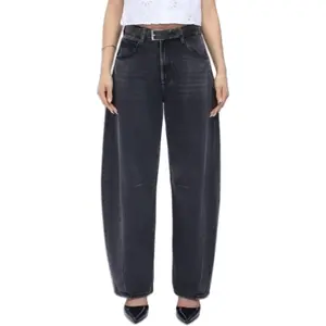 Handier BLUEMOMENT Women's Barrel Jeans Mid Waisted Wide Leg Boyfriend Jeans for Women Baggy Casual Denim Pants with Drawstring