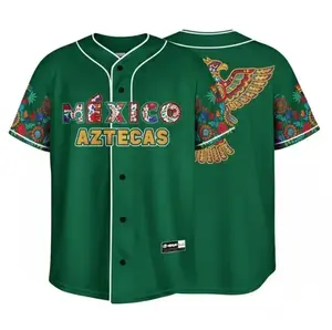 Mexico Aztecas Heritage Baseball Jersey, All Over Print Floral Design with Golden Eagle Graphic, Cultural Fan Style Jersey