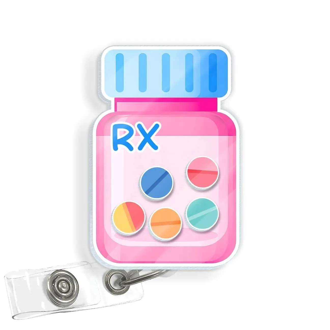 Rx Pill Bottle Shaker Badge Reel, Pharmacy Retractable ID Holder for Pharmacist Tech Nurse ABV
